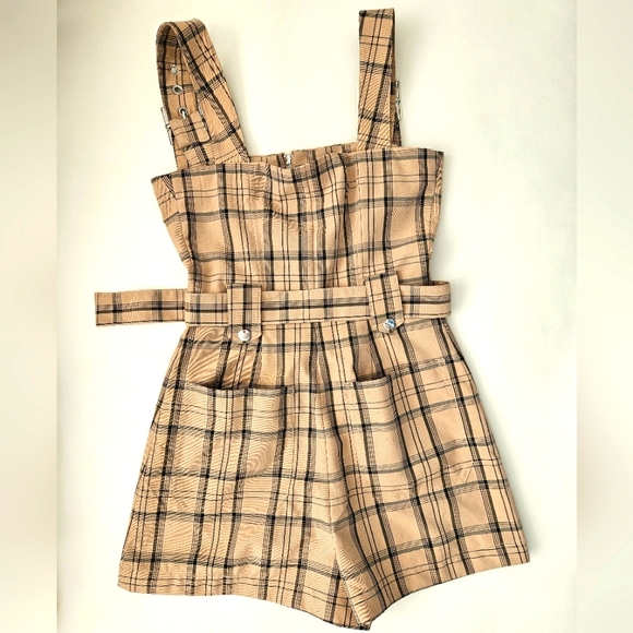 WeWoreWhat Romper, Beige Tartan Plaid Pattern, Size XS - Picture 2 of 4